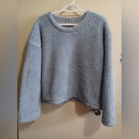 Lululemon Wool Whenever Crew Neck Pullover Blue Wool Sherpa Fleece Sz 10 - Picture 1 of 10